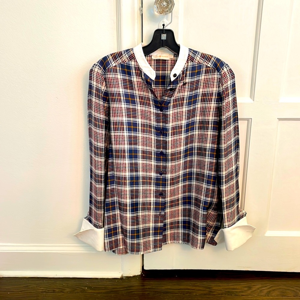 TORY BURCH Silk Plaid Blouse